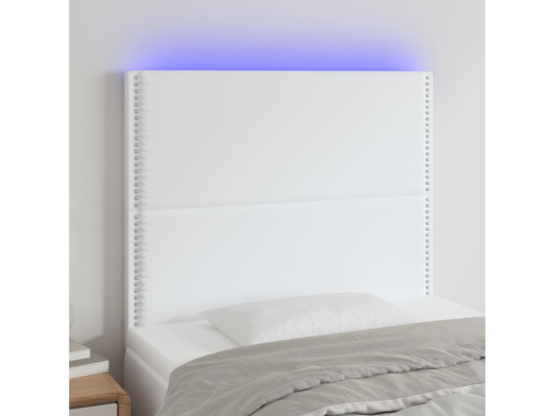 Vidaxl Cabeceira Cama C/ Led Couro Artificial 100x5x118/128 Cm Branco