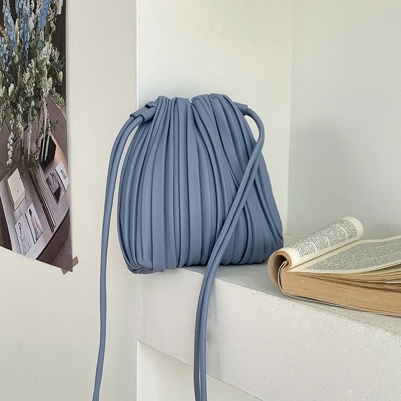 (azul, 15,5 Cm X 22 Cm X 2 Cm) Nova Bolsa Transversal Pequena Quadrada Em Couro Pu, Bolsa De Ombro Plissada