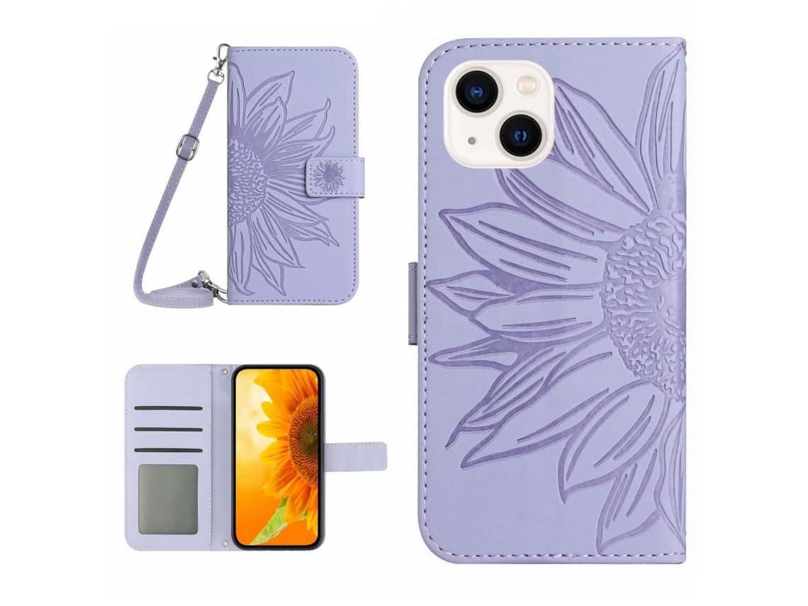 Capa Pega Para Iphone 15 Pele Sintética Roxo