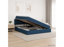 Vidaxl Cama De Armazenamento Led Com Colchão Azul 140 X 200 Cm Tecido