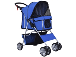 Carrinho de Passeio para Animais de Estimação Dobrável com Cesta de Armazenamento e Travão 75x45x97cm Azul Ge
