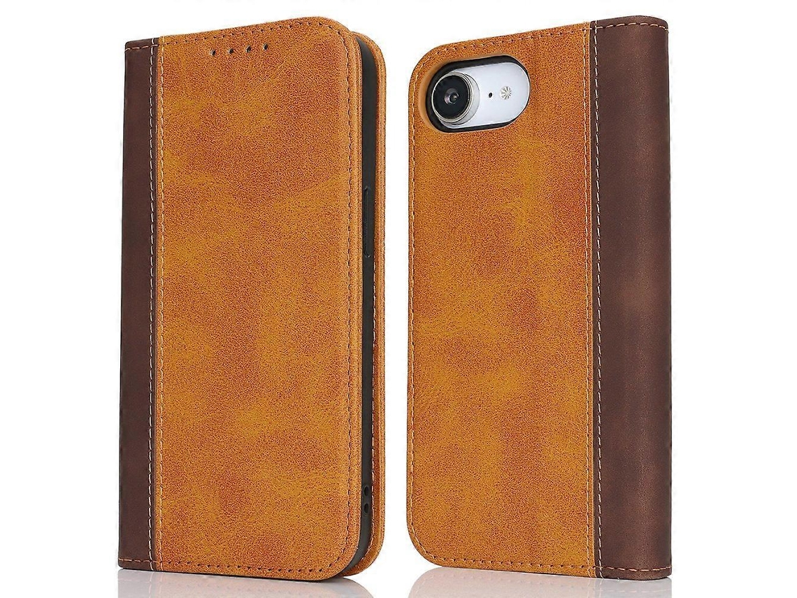 Capa De Couro Com Textura De Bezerro Para Iphone 16e, 3 Compartimentos Para Cartão, Emenda Colorida