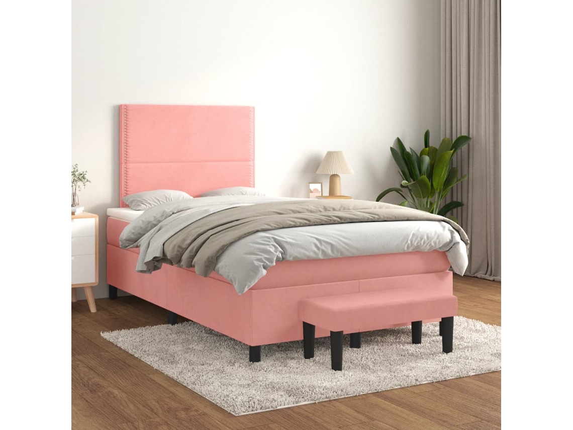 Vidaxl Cama Boxspring Com Colchão 120x200 Cm Veludo Rosa