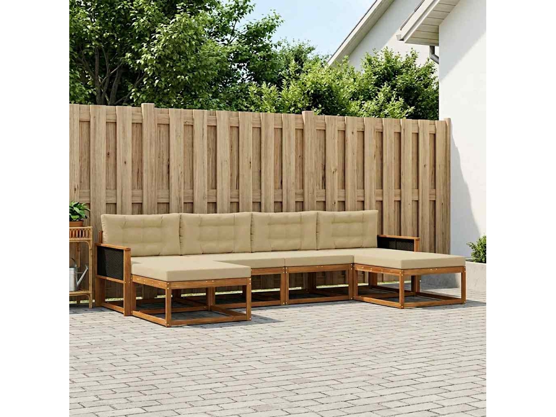 Vidaxl Conjunto De Sofás Para Exterior 6 Unid. Natural E Bege