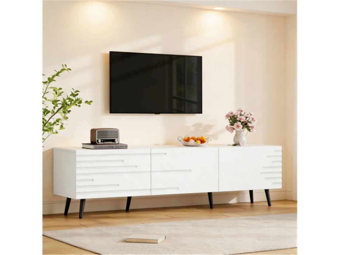 Móvel Tv 180x40x48cm 3 Portas Estampado Mdf Branco Até80 VELTRIX