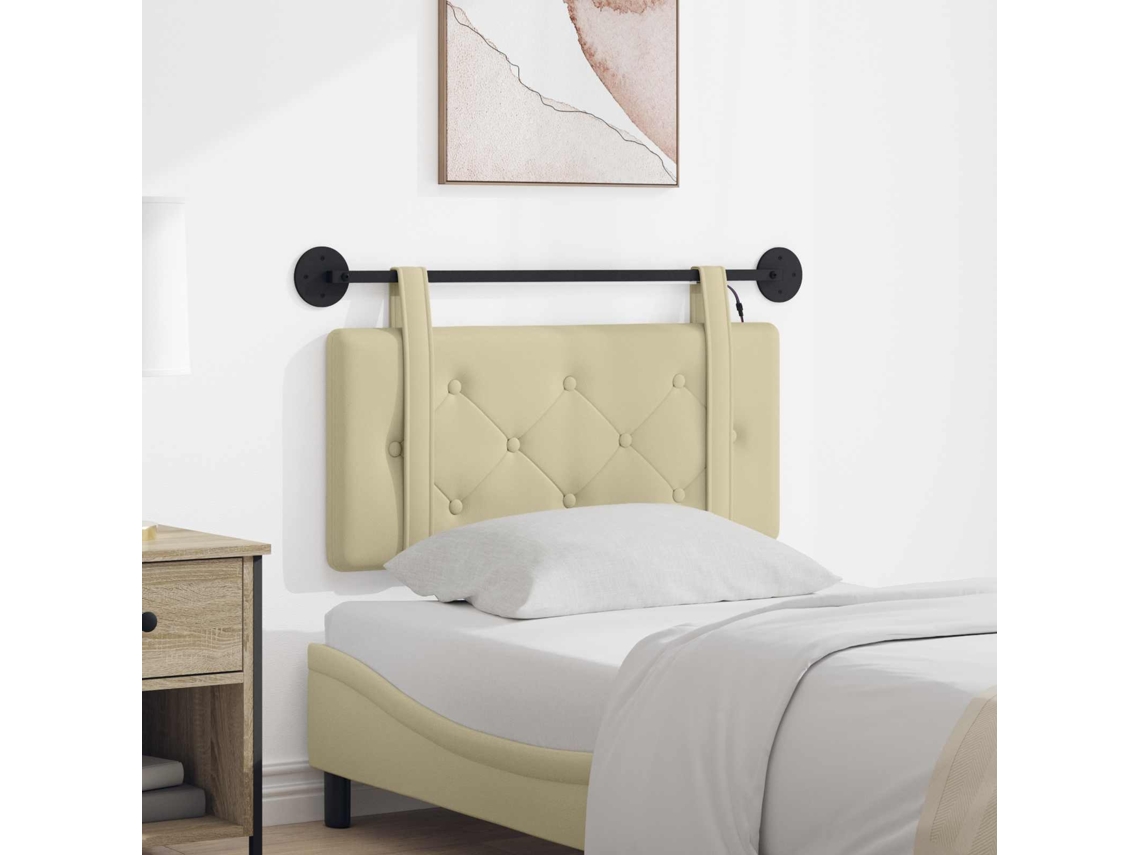Vidaxl Cabeceira Suspensa Com Luz Led Creme Couro Sintético