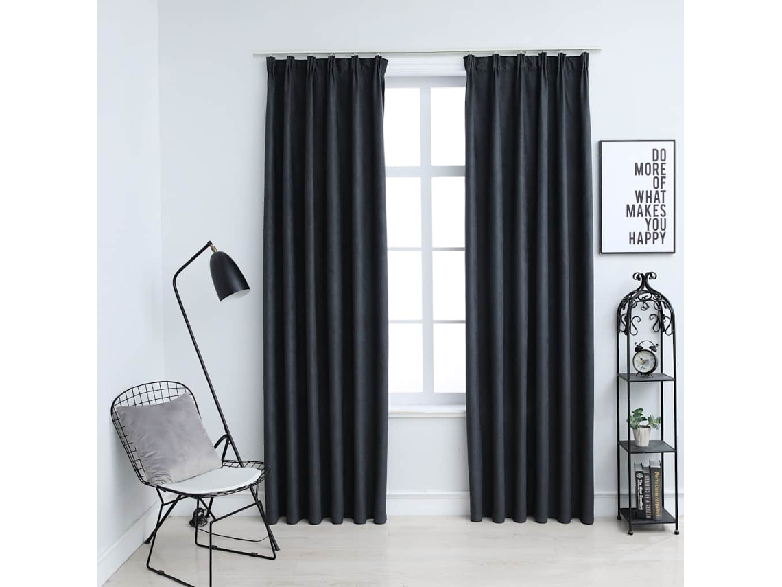 Vidaxl Cortinas Blackout Com Ganchos 2 Pcs 140x175 Cm Antracite