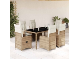 Vidaxl 7 Pcs Conjunto De Bistrô Para Jardim C/ Almofadões Vime Pe Bege