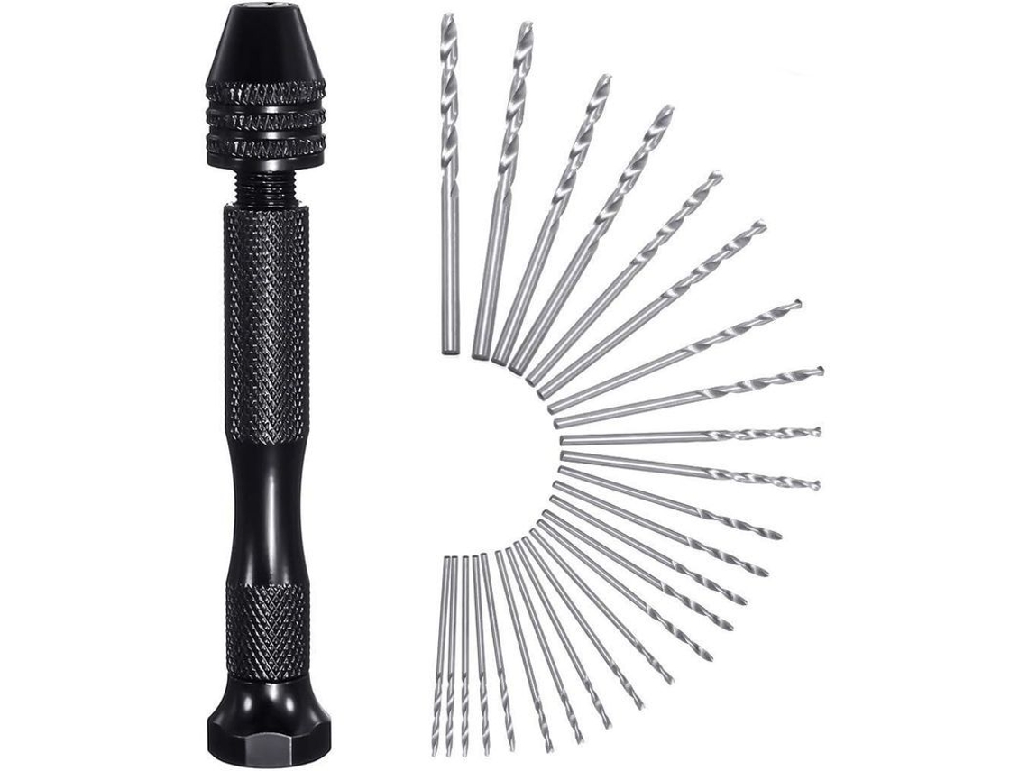 Taladro Manual Mini Preciso Aluminio 26 Piezas Chuck Sin Llave +25 Brocas Tornillo 0.5-3mm