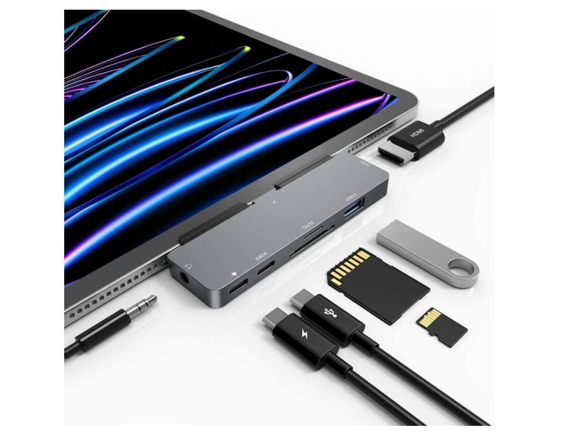 Adaptador Usb C Para Hdmi 4k 7 Em 1 Hdmi240409-5zzy Hub Usb C Para Ipad Pro 11 12.9 Ipad Air 5 Com Entrada De Áudio De 3 5 Mm Cinza*