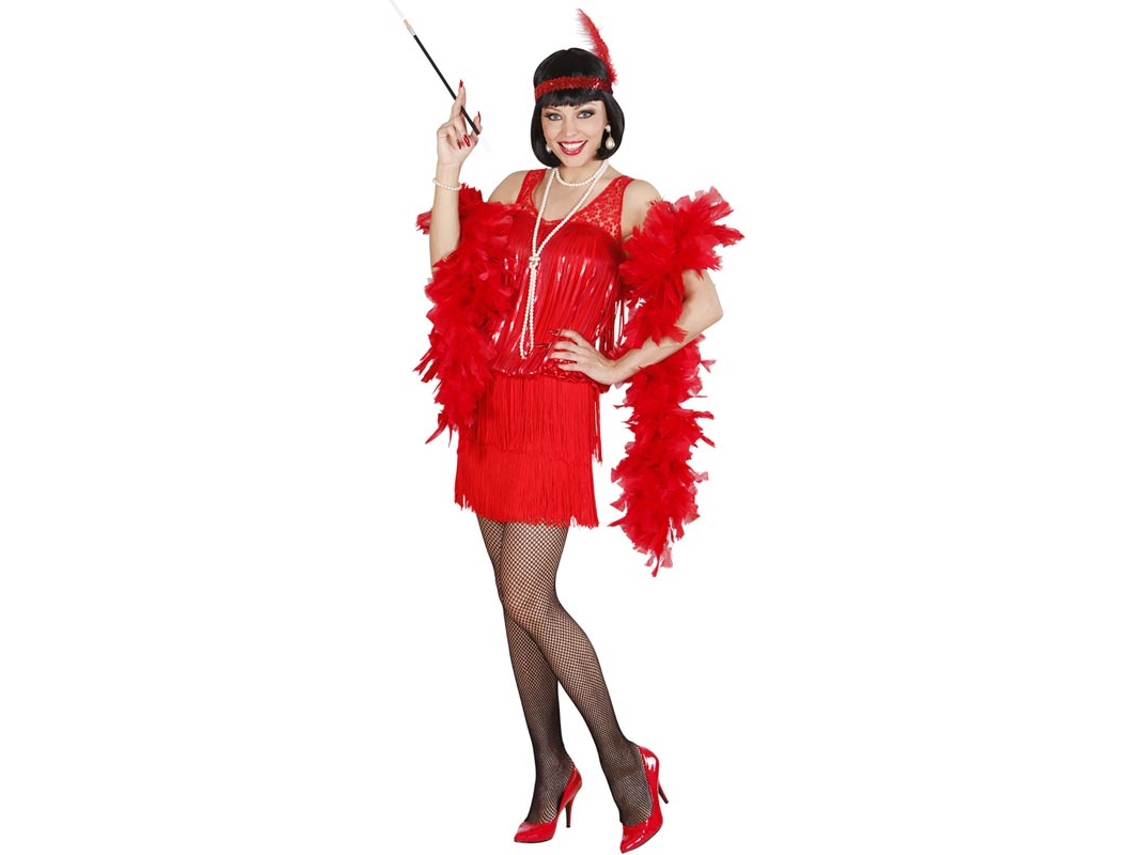 Fato de Charleston vermelho dos anos 20 com cocar para mulher