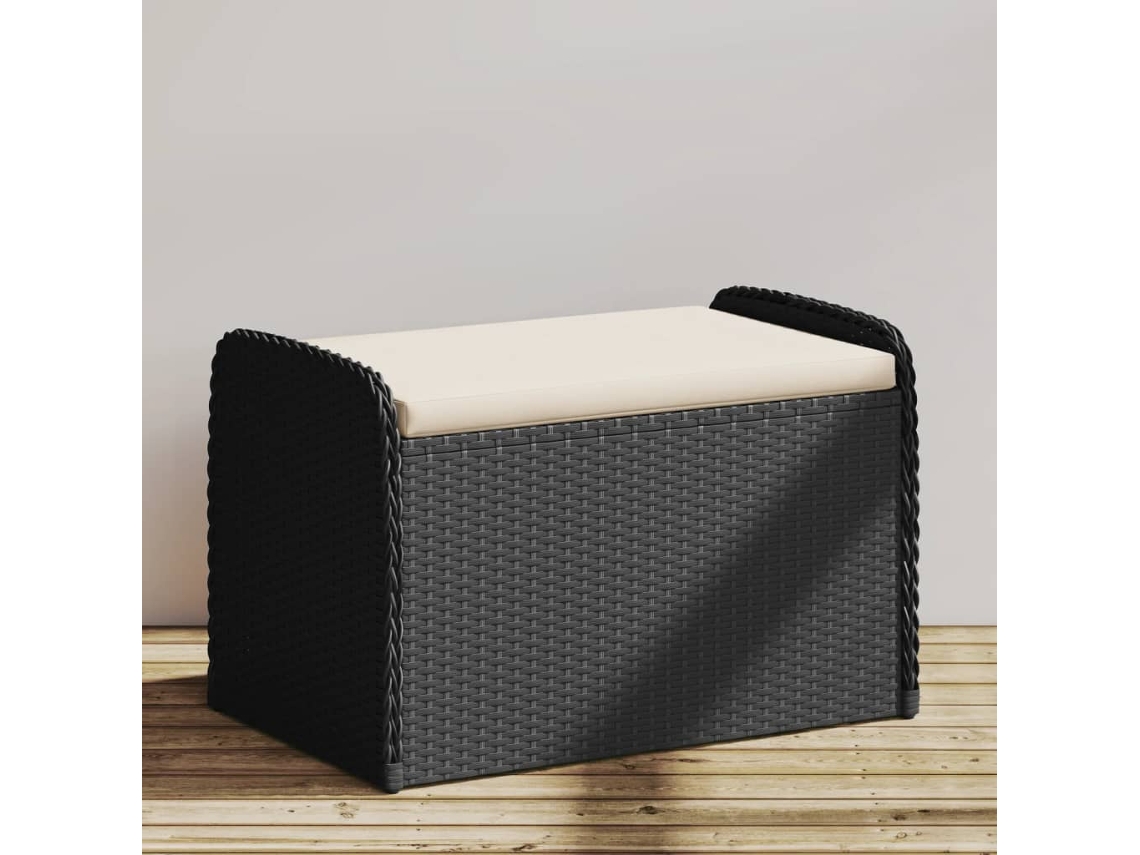 Vidaxl Banco De Arrumação Com Almofadão 80x51x52 Cm Vime Pe Preto