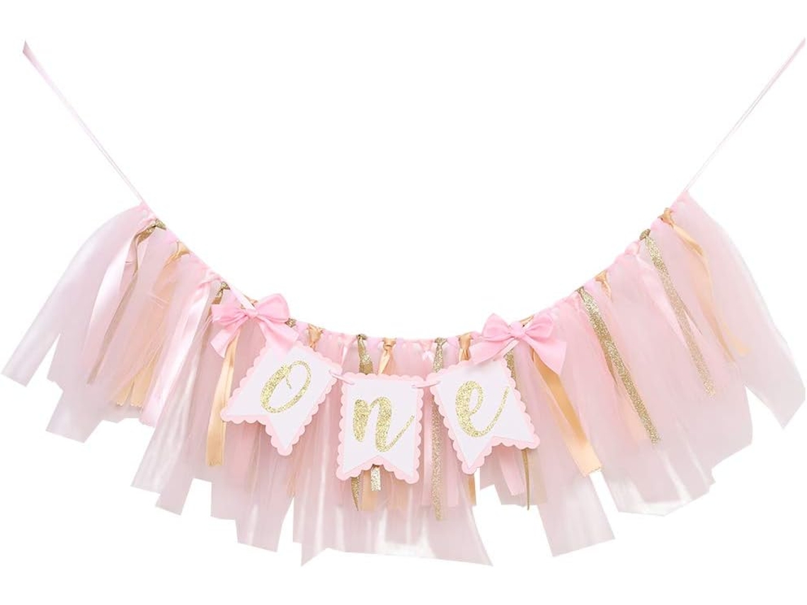 Faixa para Cadeira Alta de Feliz Aniversário Rosa BRILVIBERA (1º Aniversário)