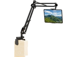 Suporte para tablet e telemóvel com base articulada a 360° e junta esférica em alumínio e aço esmaltado