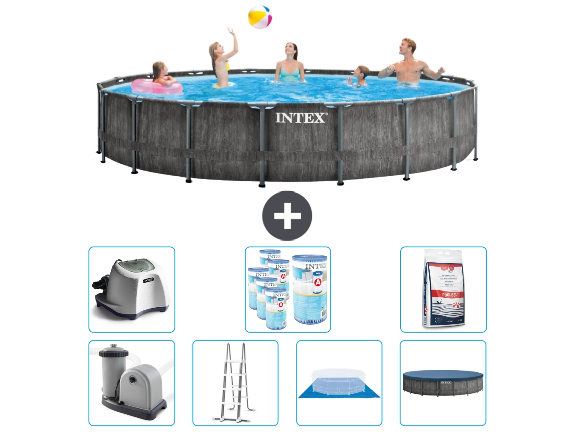 Piscina INTEX Round Prism Frame Greywood 549 X 122 Cm Inclui Bomba Escada Lençol Cobertura Acessórios Cb57