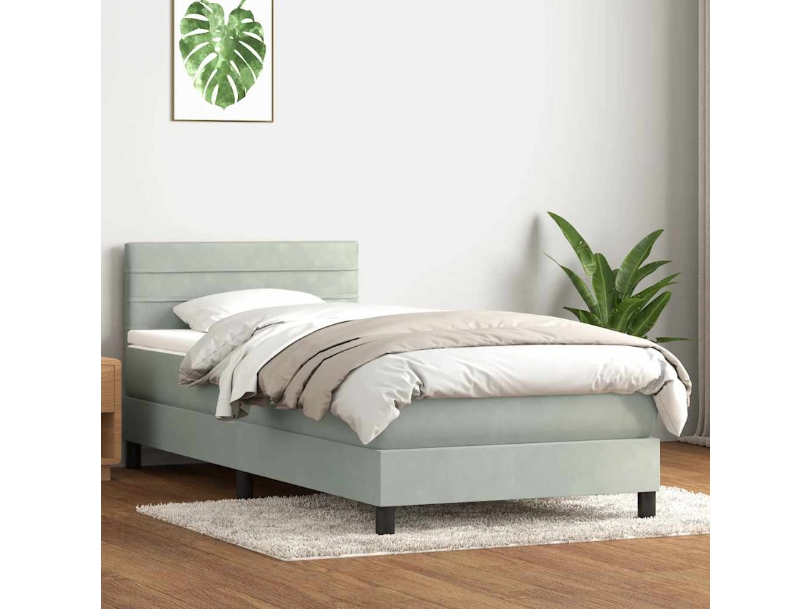 Vidaxl Cama Com Molas/colchão Cinzento-claro 90x220 Cm Veludo