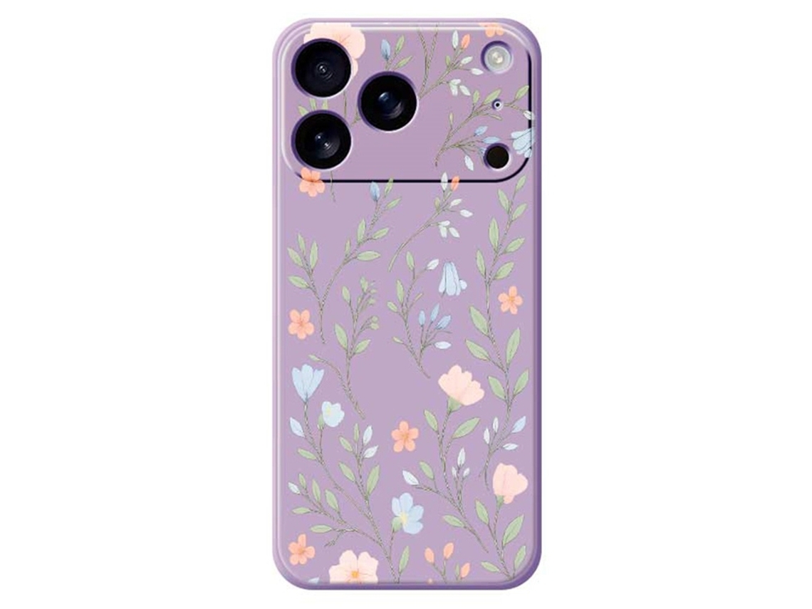 Capa Para Iphone 17 Pro Com Estampa De Flores Rosa E Azul Em Tpu - Roxa