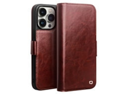 Capa Genuíno Para Iphone 14 Pro Max Qialino Pele Magnética Castanho
