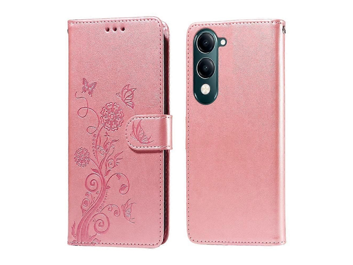 Capa De Couro Para Celular Com Flores De Borboleta Em Relevo