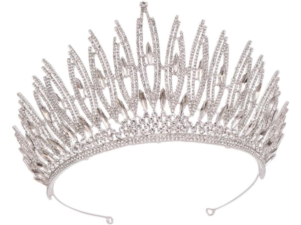 Coroa De Noiva Barroca Prateada, Tiara De Casamento Leve Em Material Durável, Acessório.