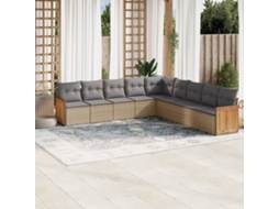 Vidaxl 9 Pcs Conjunto De Sofás P/ Jardim Com Almofadões Vime Pe Bege