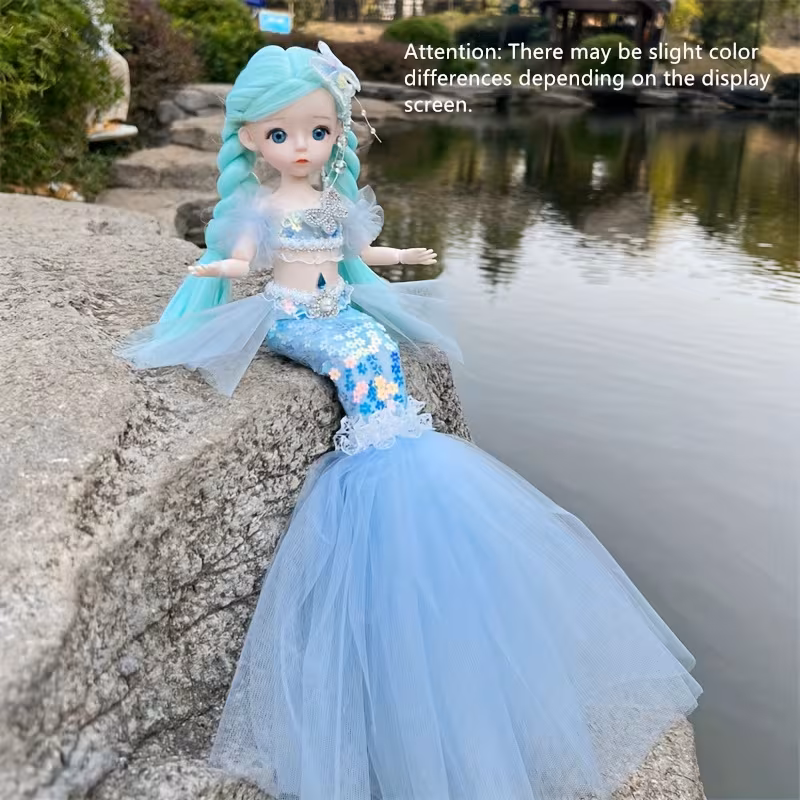 Boneca Sereia De 45cm Com Cauda Desdobrável E Vestido De Noiva Rosae