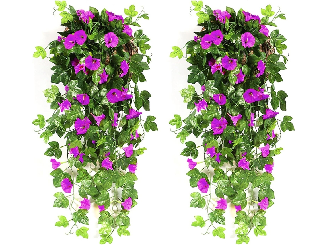 Conjunto de 2 Mudas Artificiais de Glicínia, Planta Suspensa para Parede, Casa, Cesto para Casa, 90 Cm AQUAFORGE (flor Roxa e Verde)