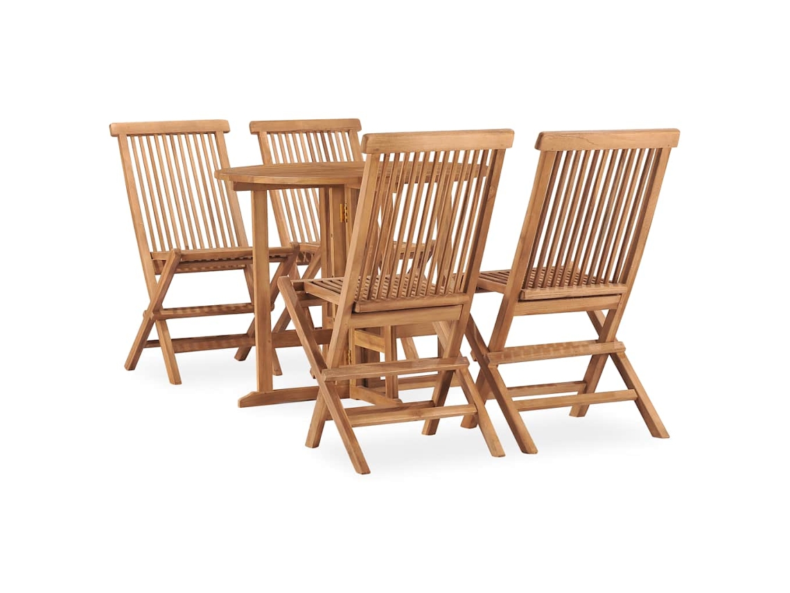 Vidaxl 5 Pcs Conjunto Jantar Dobrável P/ Exterior Madeira Teca Maciça