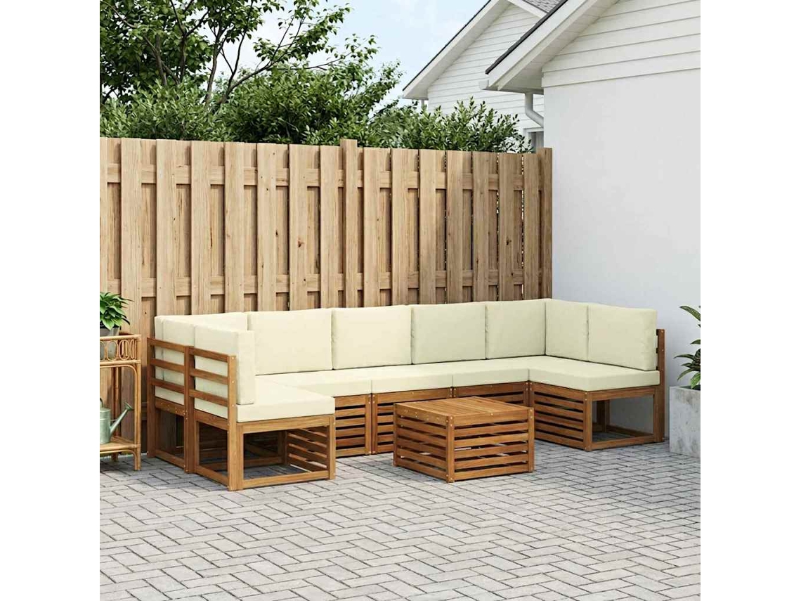 Vidaxl Conjunto De Sofás Para Exterior 8 Pcs Natural E Creme