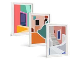 Conjunto De Pinturas Ilustrações De Edifícios Coloridos Espelharte (3 Peças 40x60 Cm)