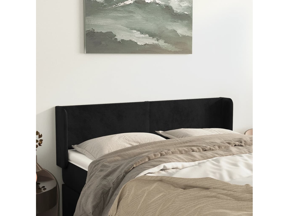 Cabecero con Alas de Tela 147x16x78/88 cm Negro