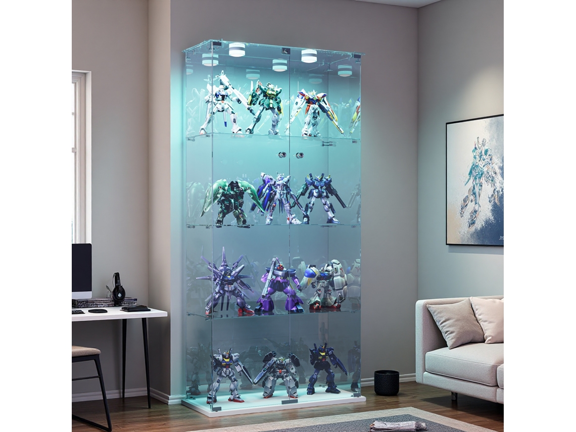 Vitrine De Vidro De 4 Camadas Com 2 Portas De Vidro, Luz De Toque, Para Livros De Coleção, Vinhos, 163 X 79 X 35 Cm Rosahqnda (com Luzes Led, Branca)