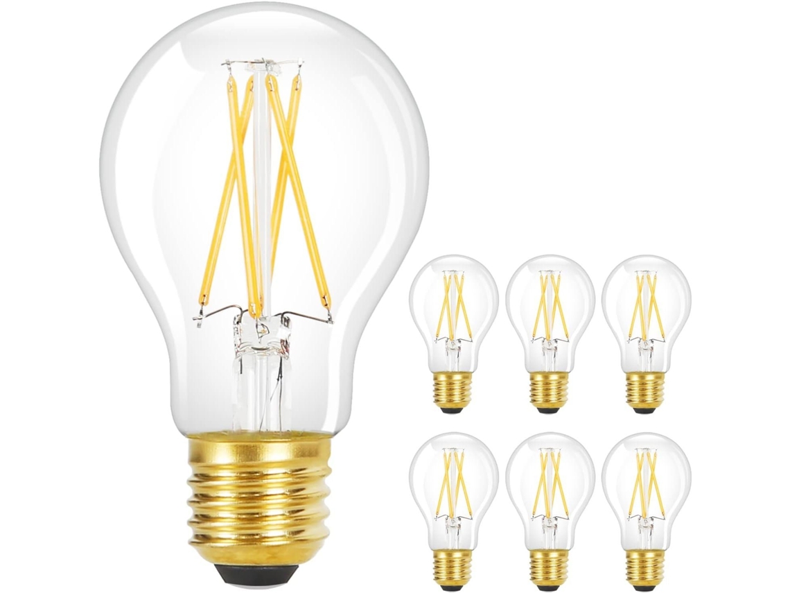 Conjunto de 6 lâmpadas LED NETTLIFE E27 Vintage Branco Quente 4W 2700K Filamento A60 para casa