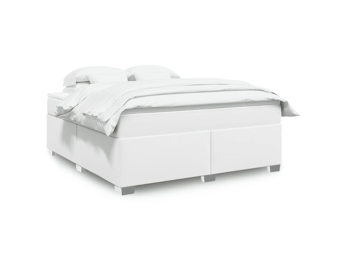 Cama Com Molas/colchão 180x200 Cm Couro Artificial Branco