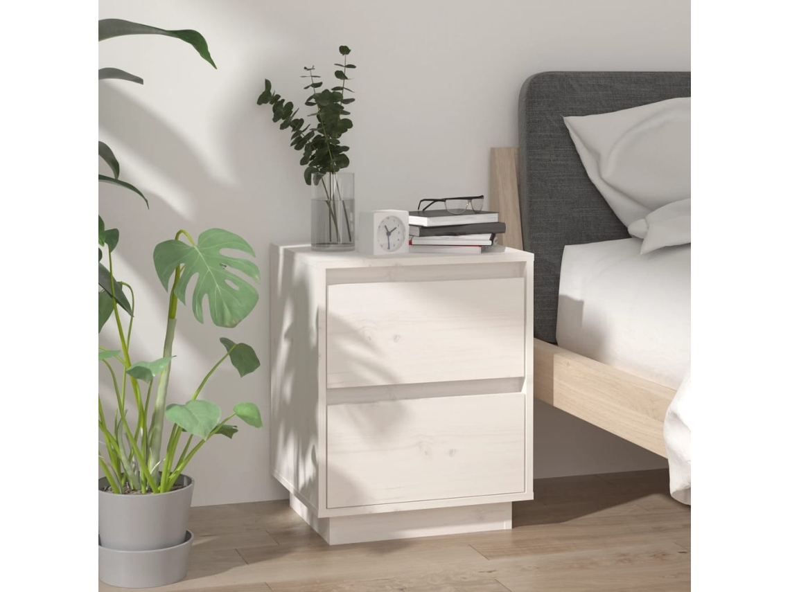 Vidaxl Mesa De Cabeceira 40x35x50 Cm Madeira De Pinho Maciça Branco