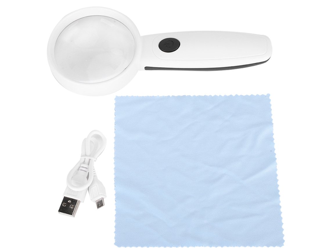 Lupa De Mão Hd Com Luz Led Recarregável De Acrílico Abs Para Leitura