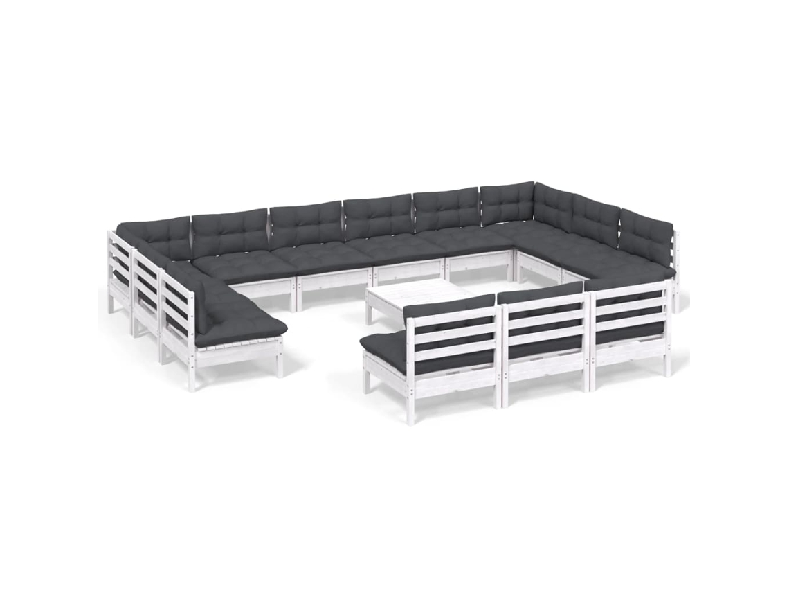 Conjunto de 14 Lounge de Jardim com Almofadões Pinho Maciço Branco MAISON EXCLUSIVE