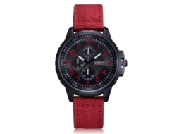 Relógio esportivo unissex para estudantes, ultrafino, em aço, com pulseira de lona, vermelho.