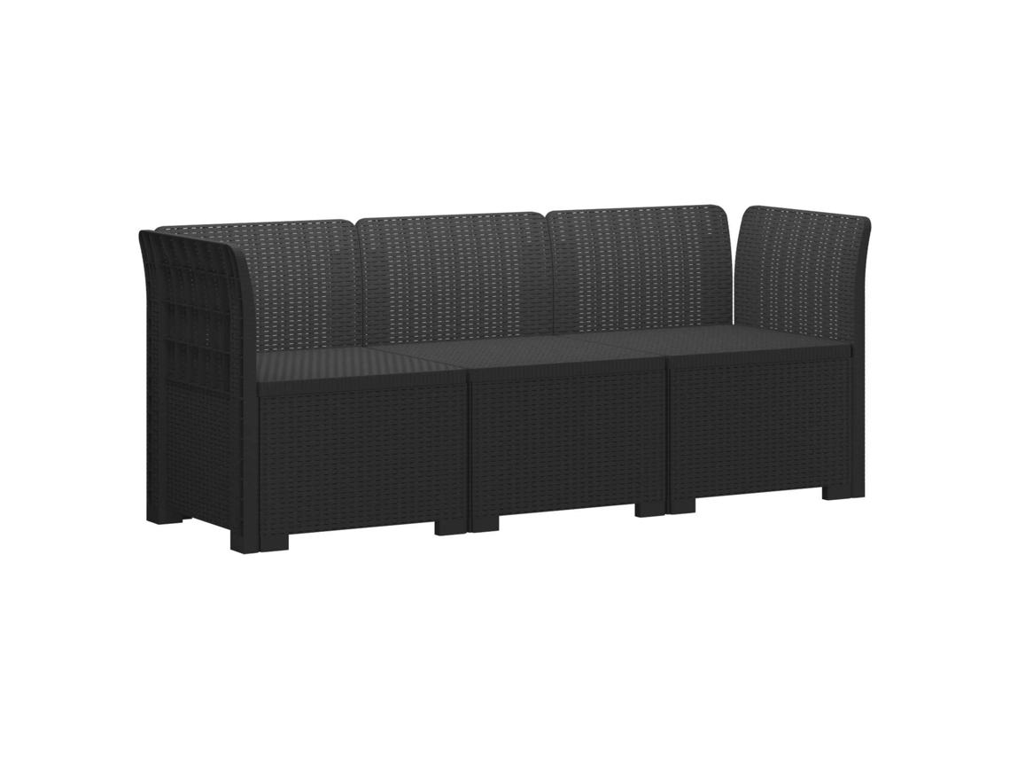 Vidaxl Sofá De Jardim 3 Lugares Estilo Rattan Pp Antracite