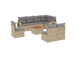 Conjunto de 9 sofás de jardim com almofadões Vime Pe Bege Misturado MAISON EXCLUSIVE