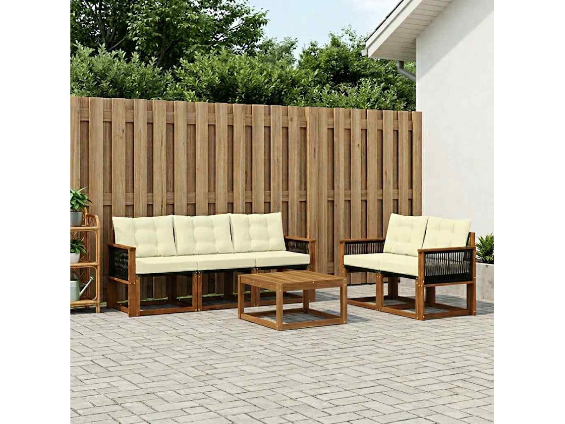 Vidaxl Conjunto De Sofás Para Exterior 6 Pcs Natural E Creme