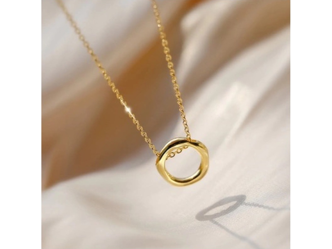 Perfeição ~ Prata S925, Colar da Sorte com Pingente de Anel Circular Irregular, Acabamento Polido Simples e Elegante MDUG (ouro)