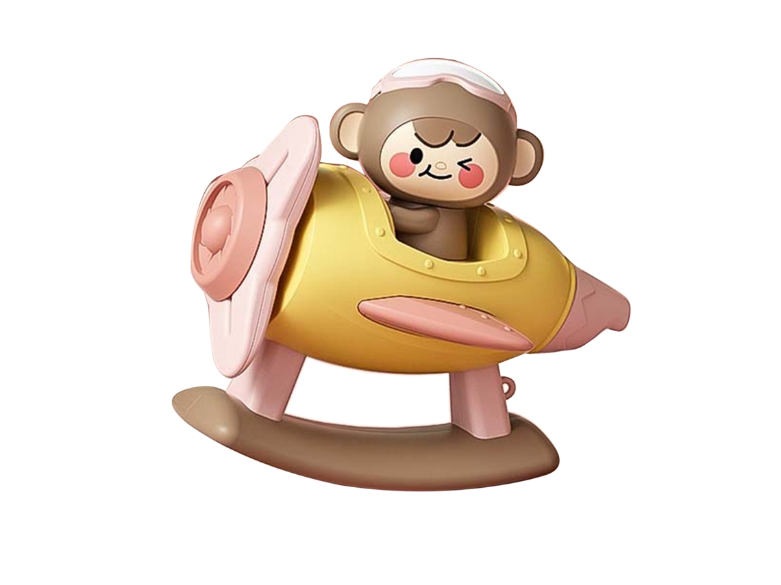 Primerox avião de Apito Musical com Macaco Desenho Animado para Bebês Acima de 4 Meses Rosa