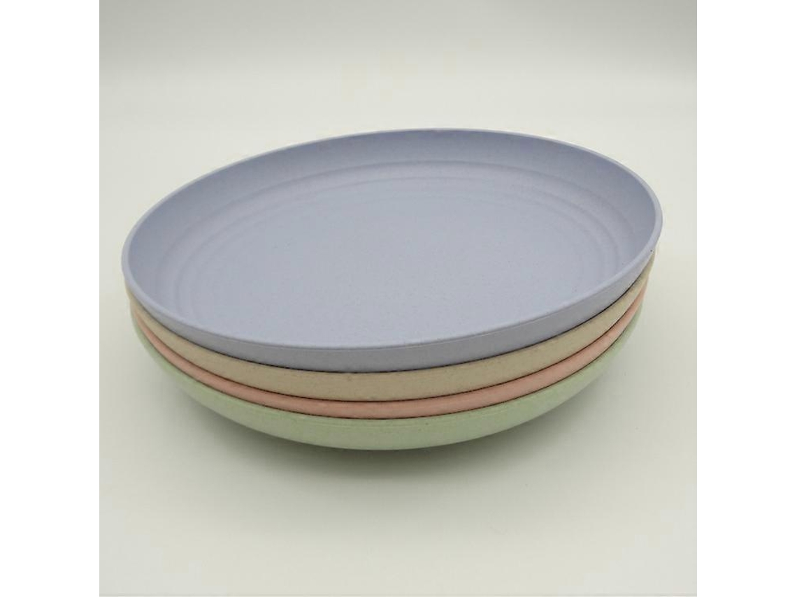 Pratos De Bambu (azul, Verde, Rosa E Bege, Sem Tampas) Diâmetro 23cm
