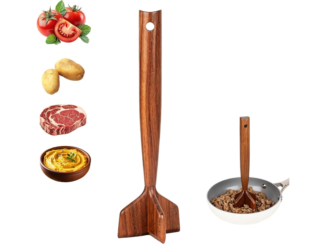 Moedor De Carne Com Acabamento Em Madeira, 4 Lâminas Corte,