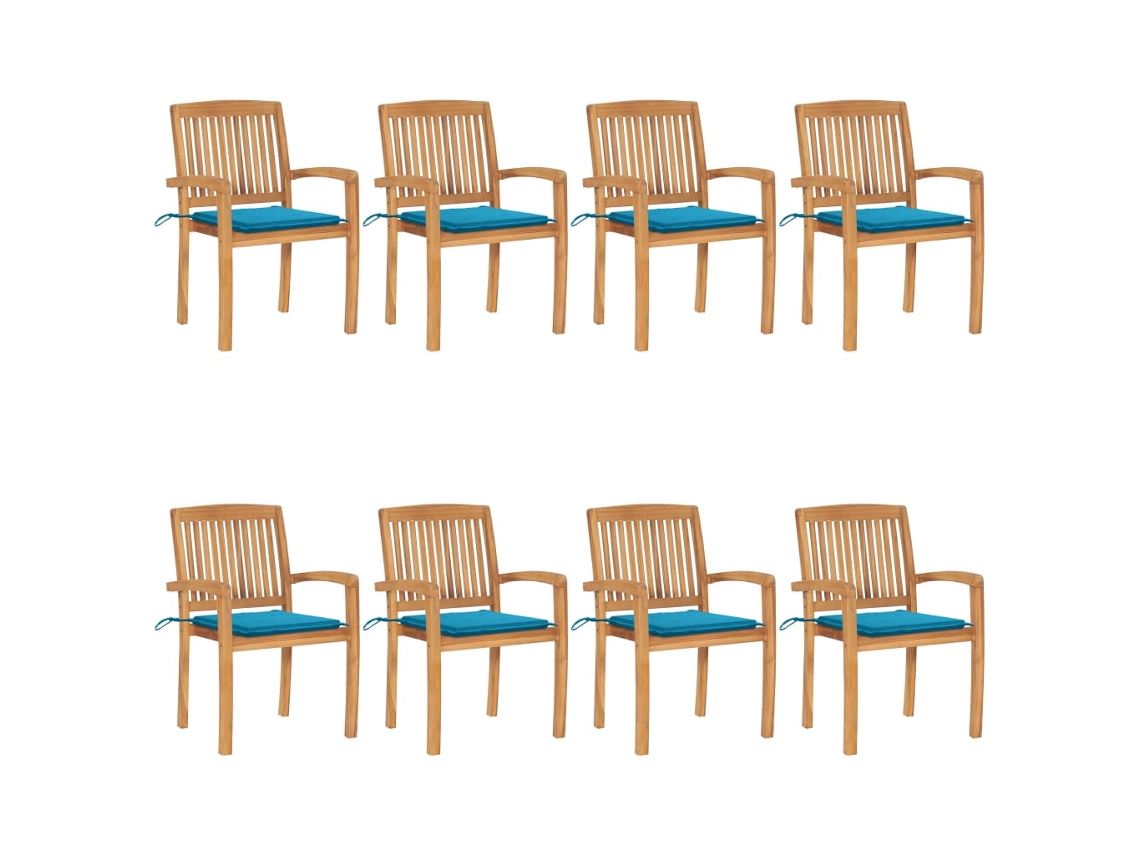 Vidaxl Cadeiras De Jardim Empiháveis C/ Almofadões 8 Pcs Teca Maciça