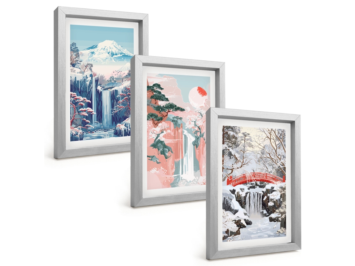 Pinturas Murais Modernaspaisagens De Montanha Cachoeiras Moldura Prateada Fotos Para O Corredor Espelharte (3 Peças 20x30 Cm)