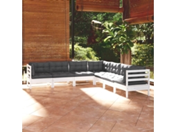 Pcs Conj. Lounge De Jardim C/ Almofadões Pinho Maciço Branco Dkd Home Decor