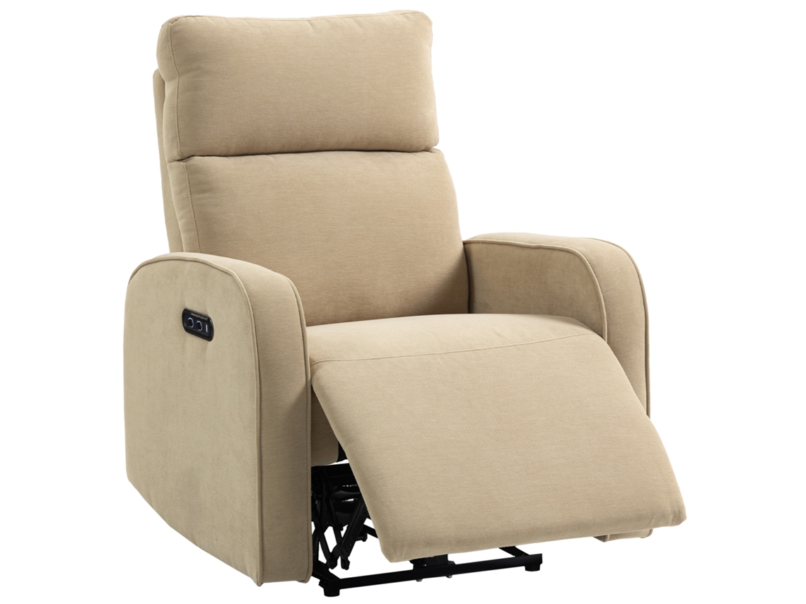 Poltrona Elétrica SINI TECH STORE reclinável em chenille com apoio para os pés, cabeça ajustável, tomada elétrica 80x93x103 cm Bege