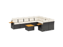 Conjunto de 10 sofás de jardim com almofadões Vime Pe Preto MAISON EXCLUSIVE
